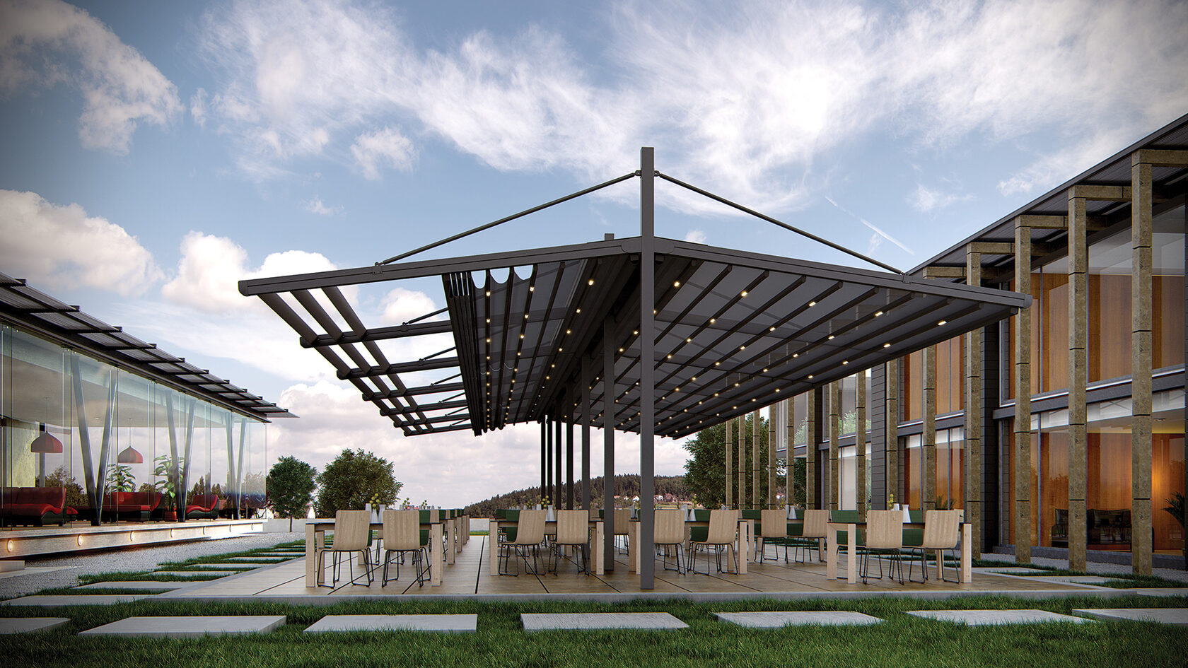 سقف متحرک برقی پارچه ای بهترین مدل برای کافی شاپ و رستوران 3